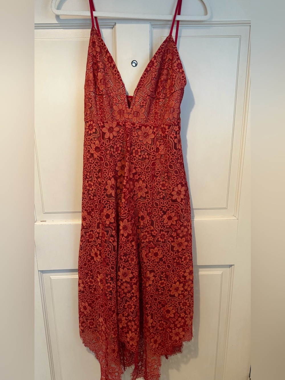 For Love & Lemons Red Floral Lace Midi Dress